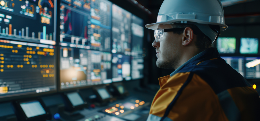 Man in hard hat at data center